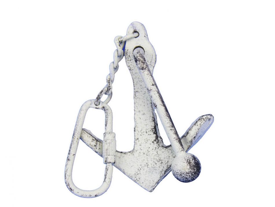 Whitewashed Cast Iron Anchor Key Chain 5""