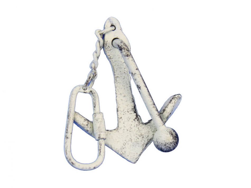 Whitewashed Cast Iron Anchor Key Chain 5""