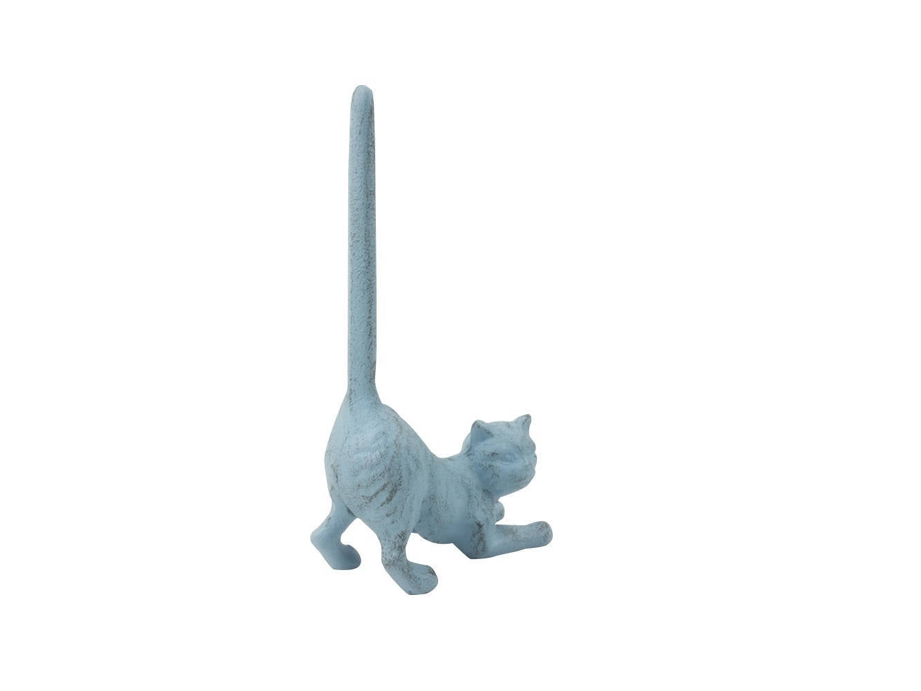 Rustic Light Blue Cast Iron Cat Extra Toilet Paper Stand 10""