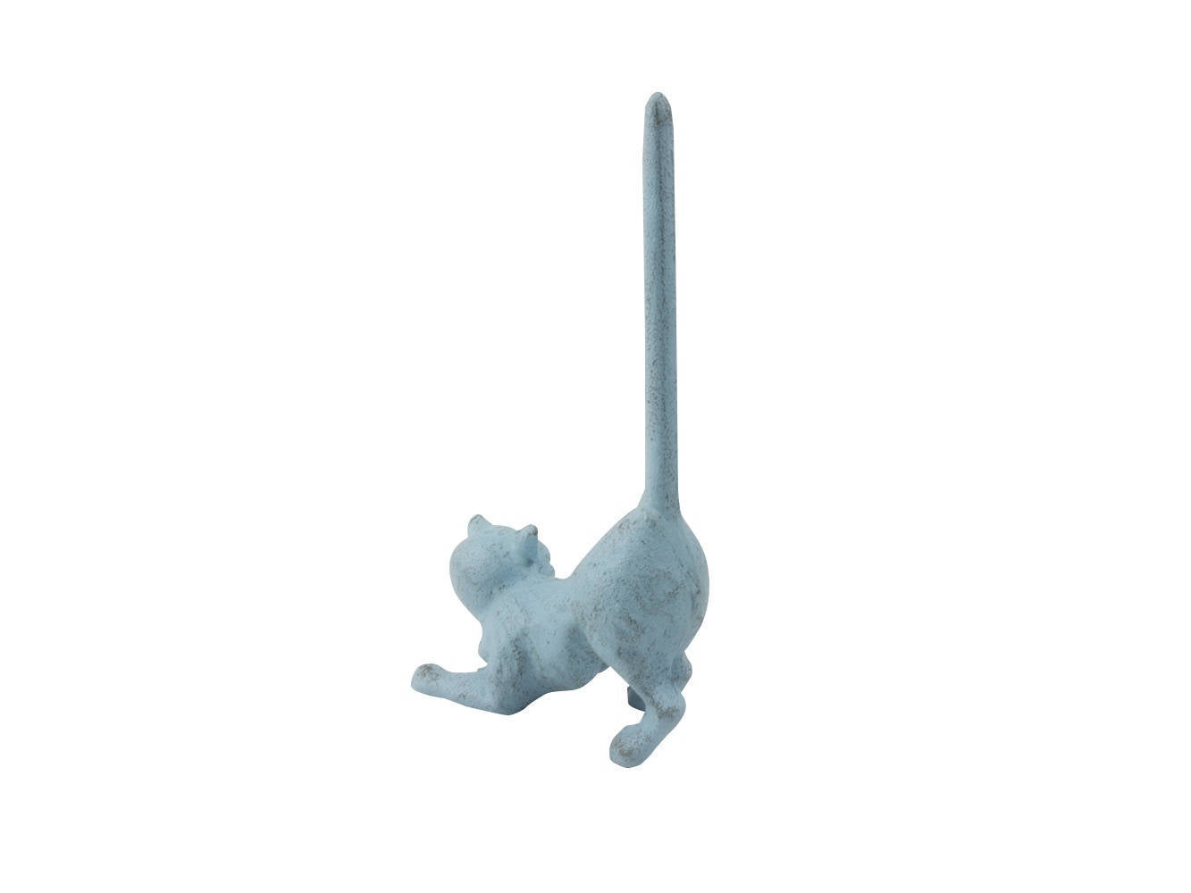 Rustic Light Blue Cast Iron Cat Extra Toilet Paper Stand 10""