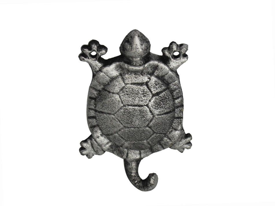 Rustic Silver Cast Iron Turtle Hook 6""