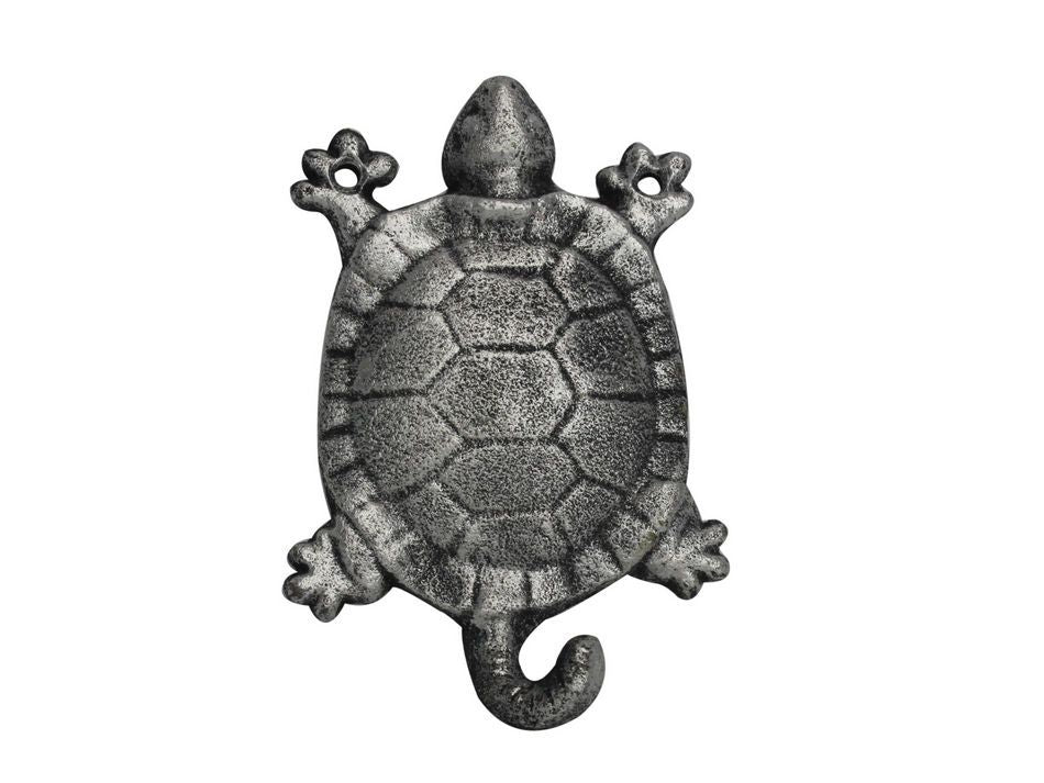 Rustic Silver Cast Iron Turtle Hook 6""