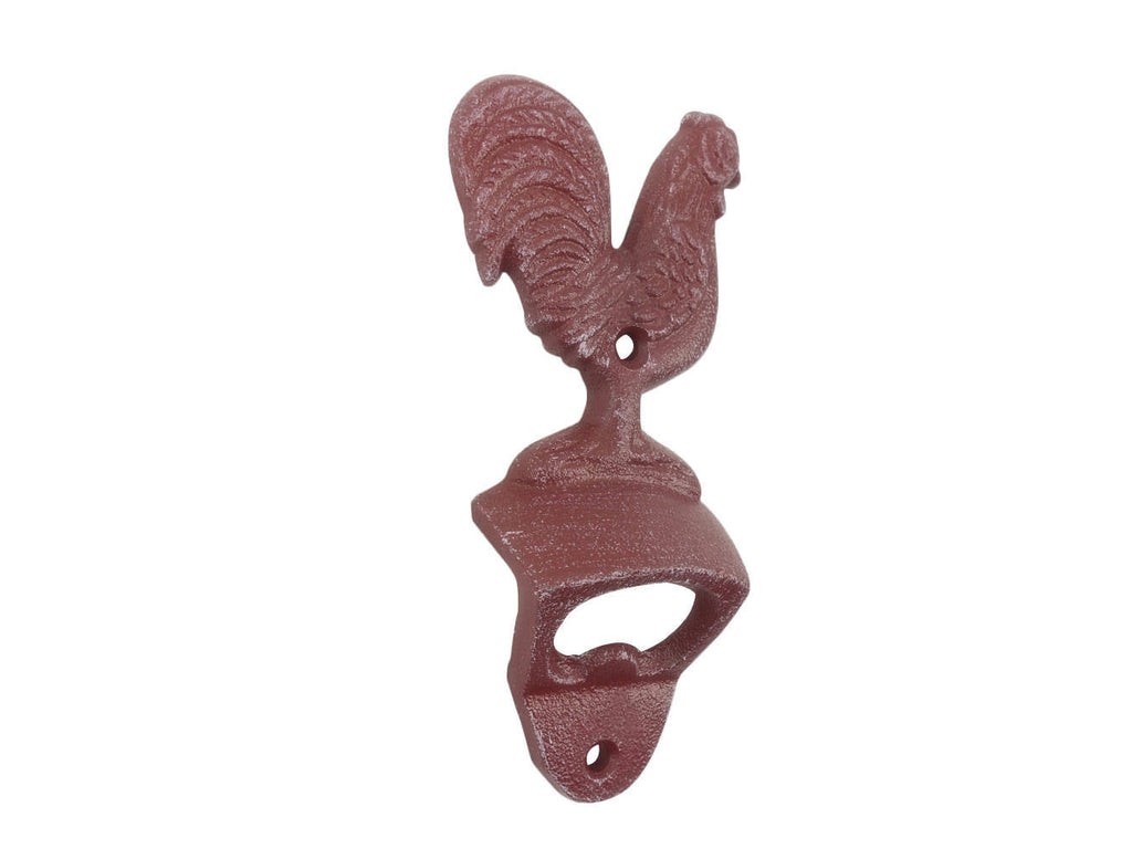 Rustic Red Whitewashed Cast Iron Rooster Bottle Opener 6""