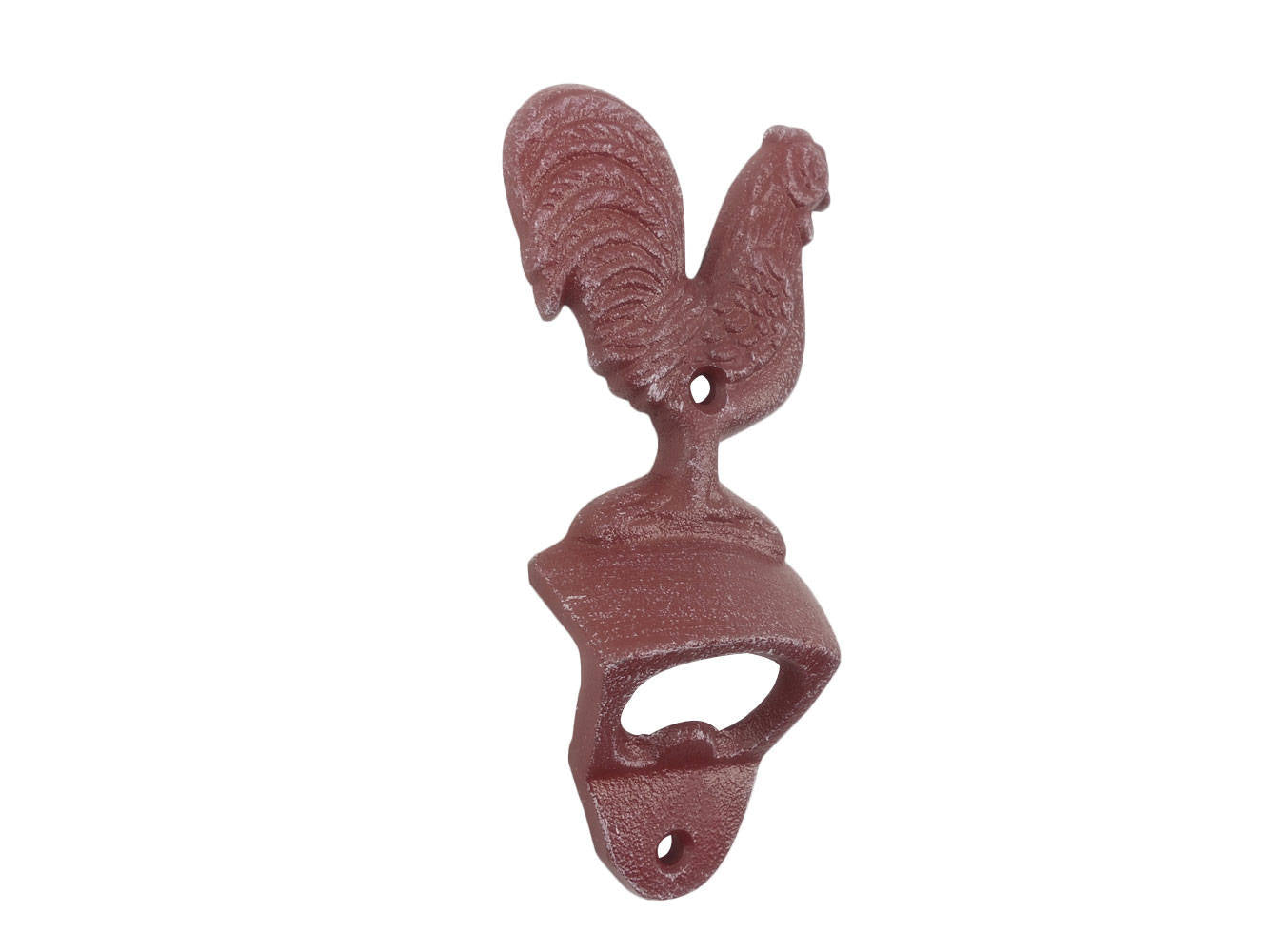 Rustic Red Whitewashed Cast Iron Rooster Bottle Opener 6""