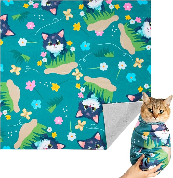 Cat Grooming Wrap, Cat Wrap for Cutting Nails, Self - Adherent Fabric Wrap for Cats, Cat Burrito Wrap Anti - Scratch, Anti - Escape, Multifunctional Swaddle Wrap Pet Tool 21.6×21.6" - PhishStones Products