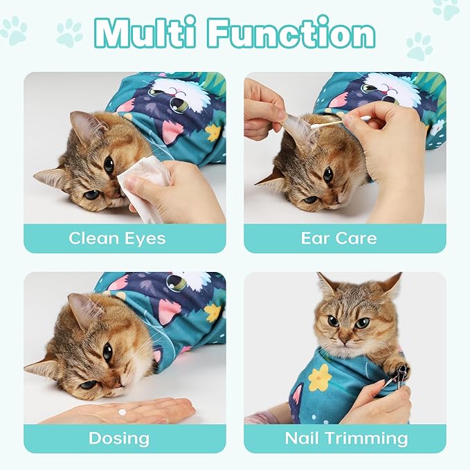 Cat Grooming Wrap, Cat Wrap for Cutting Nails, Self - Adherent Fabric Wrap for Cats, Cat Burrito Wrap Anti - Scratch, Anti - Escape, Multifunctional Swaddle Wrap Pet Tool 21.6×21.6" - PhishStones Products