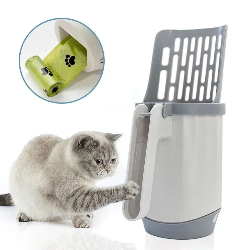 Cat Litter Scoop with Refill Bags - Self - Cleaning Litter Shovel with Waste Bin - PhishStones Products