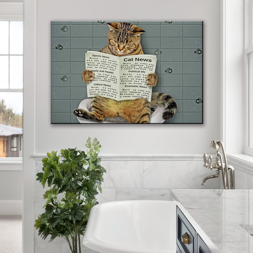 Cat Toilet Reading Newspaper Canvas Wall Art - PhishStones Products