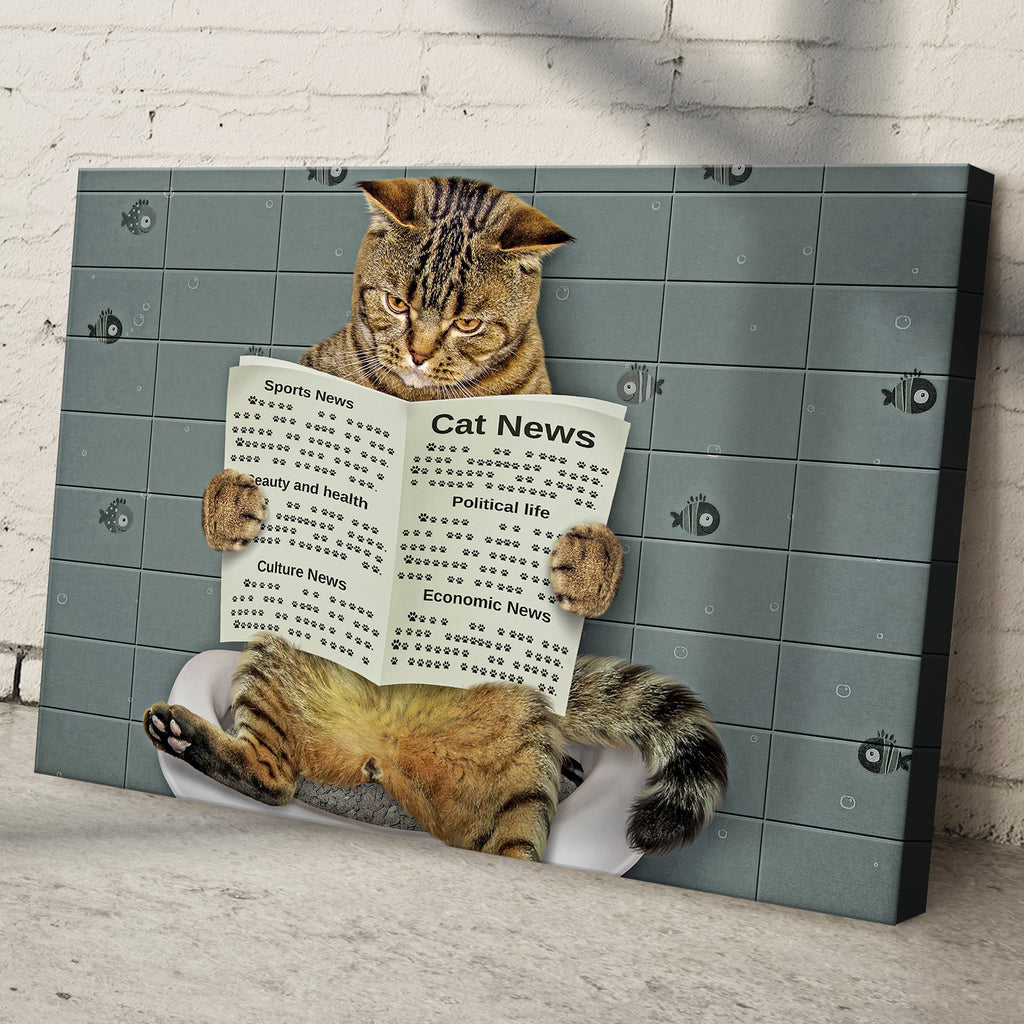 Cat Toilet Reading Newspaper Canvas Wall Art - PhishStones Products