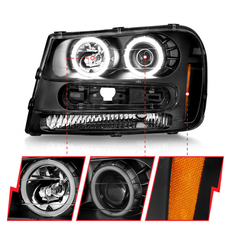 ANZO 02-09 Chevrolet Trailblazer (Will Not Fit 06-09 LT) Projector Headlights w/Halo Black Housing 111572