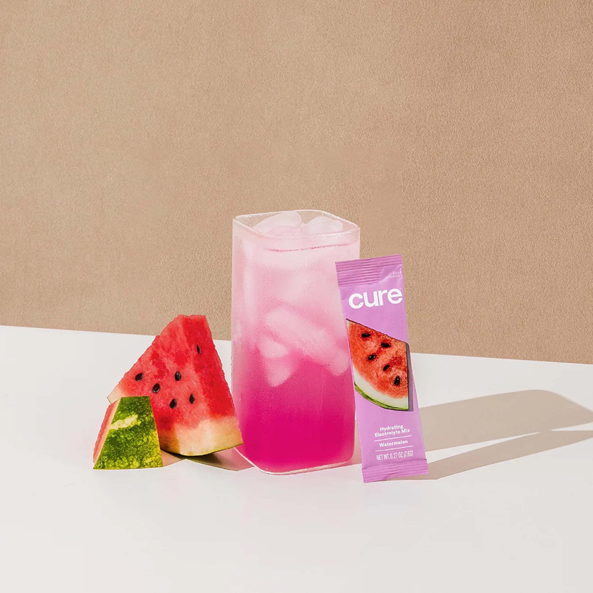 Cure Electrolyte Drink Mix made with Coconut Water, Watermelon, 7.7-gram Packets HM1005