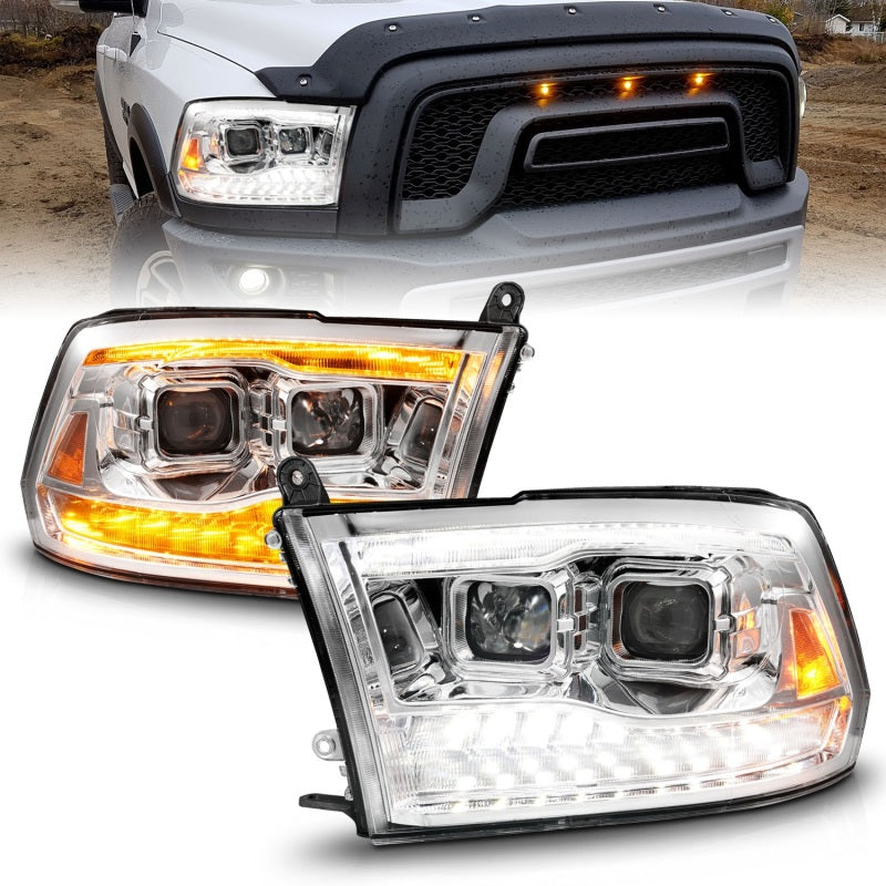 ANZO 09-18 Dodge Ram 1500/2500/3500 Proj HL Headlights Switchback + Sequential - Chrome Amber 111612