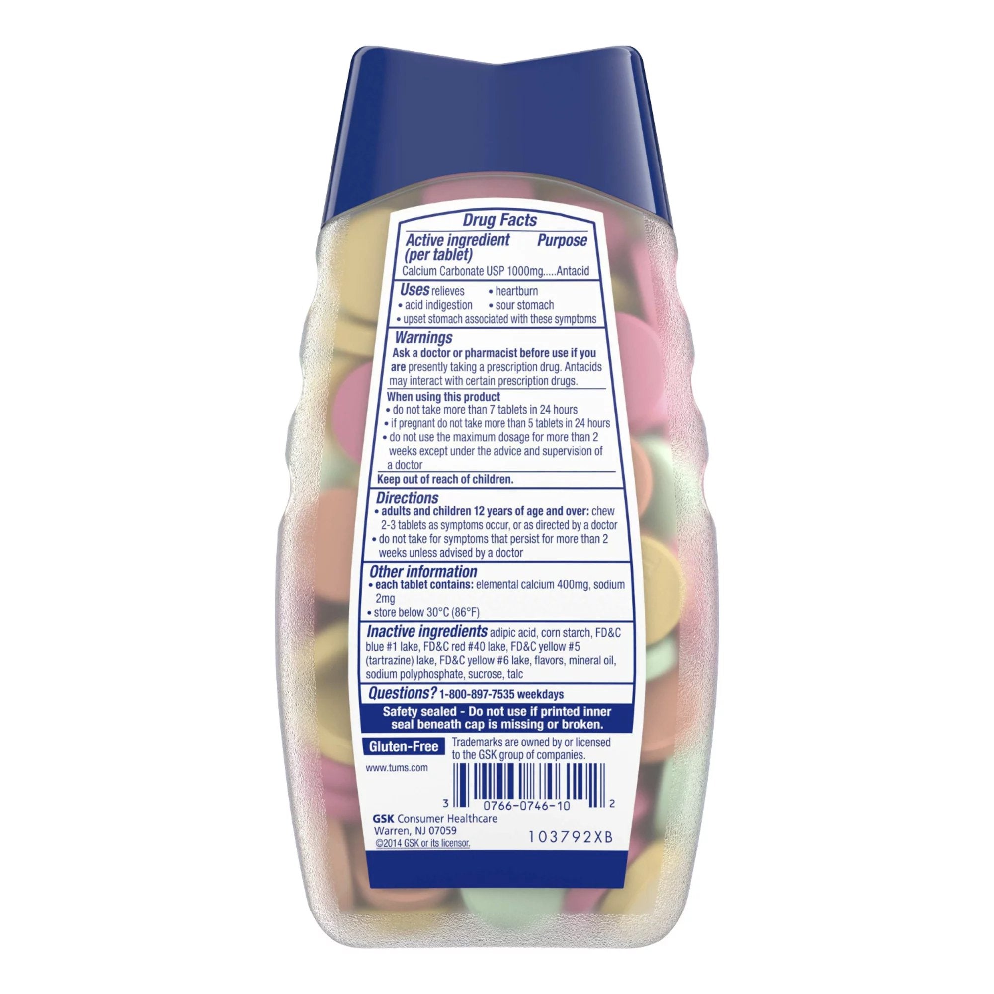 Tums Smoothies Extra Strength 750 Antacid Chewable Tablets, Assorted Fruit 30766739287