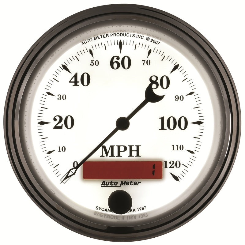 AutoMeter Gauge Speedometer 3-3/8in. 120MPH Elec. Prog. W/ Lcd Odo Old Tyme Wht II 1287