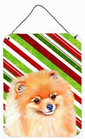 Pomeranian Candy Cane Holiday Christmas Wall or Door Hanging Prints Aluminum Metal Sign Kitchen Wall Bar Bathroom Plaque Home Decor Front Door Plaque, 12x16, Multicolor