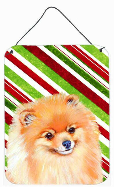 Pomeranian Candy Cane Holiday Christmas Wall or Door Hanging Prints Aluminum Metal Sign Kitchen Wall Bar Bathroom Plaque Home Decor Front Door Plaque, 12x16, Multicolor