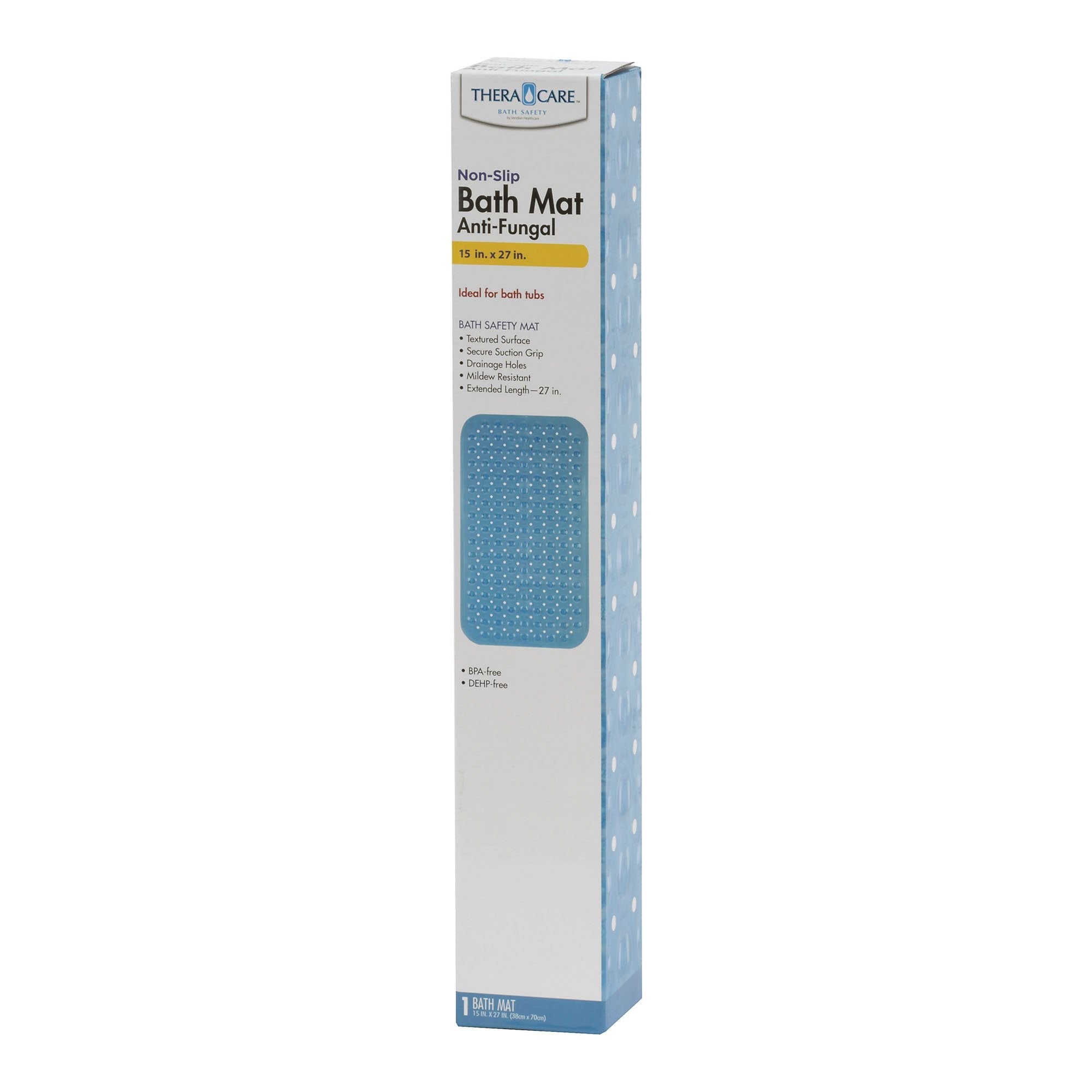 Theracare Bathtub Mat, Antifungal, Blue, 15 x 27 Inch 19-110