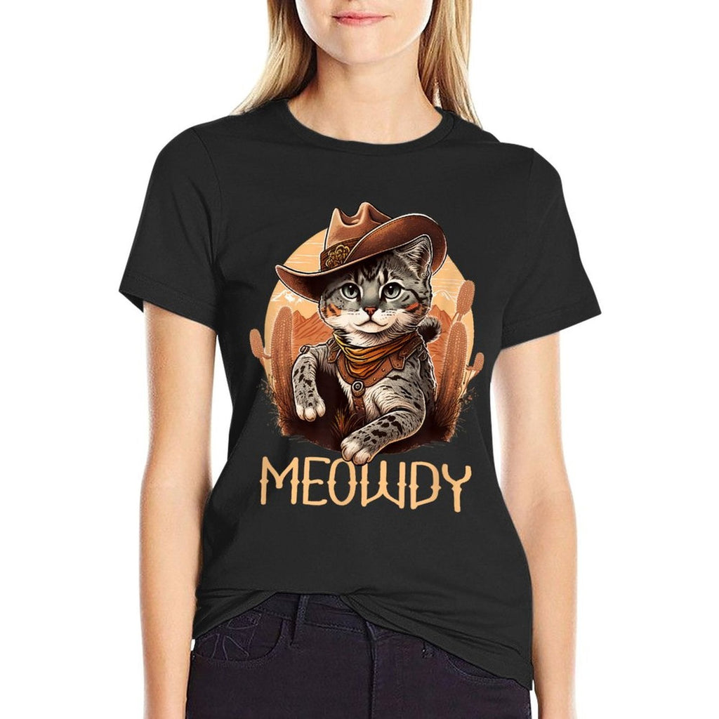 Meowdy Cat Funny Howdy Meme Western Cowboy Kitten  Cotton T-Shirt