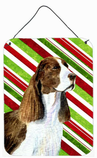Springer Spaniel Candy Cane Holiday Christmas Wall or Door Hanging Prints Aluminum Metal Sign Kitchen Wall Bar Bathroom Plaque Home Decor Front Door Plaque, 12x16, Multicolor