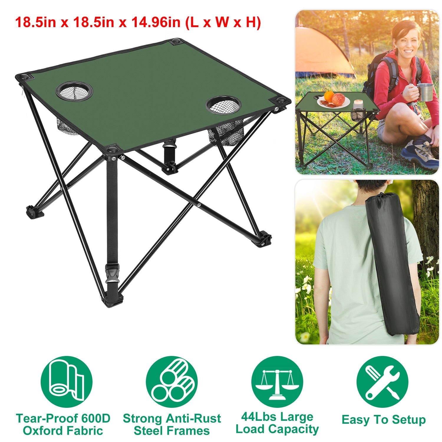 2Pcs Foldable Camping Table Portable Picnic Table Lightweight Travel Desk with 2 Cup Holders/Table Carrying Bag