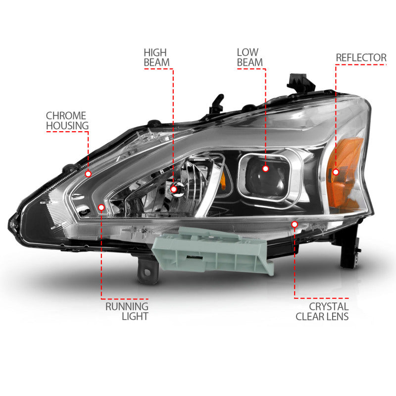 ANZO 13-15 Nissan Altima (w/o Factory HID Bulbs) Projector Headlights - w/ Light Bar Chrome Housing 121570