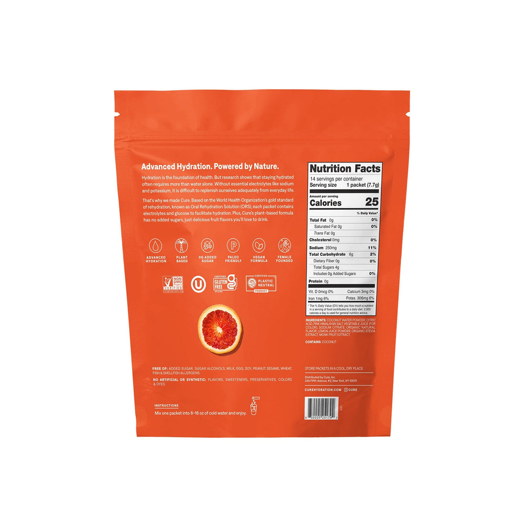 Cure Electrolyte Drink Mix, Blood Orange, 7.7-gram Packets HM1010