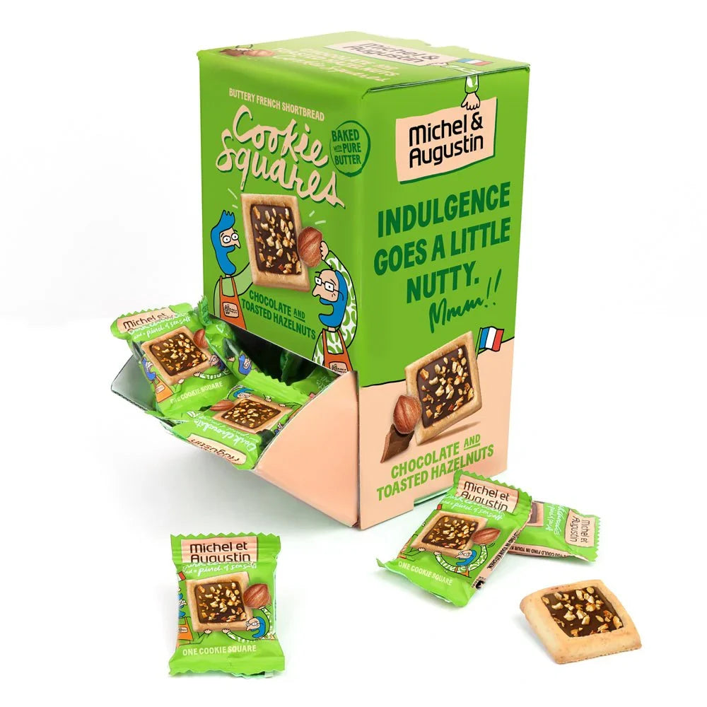 Michel Et Augustin - Cookie Squares Milk Chocolate Hazelnut, 40 ct - Gourmet French Treats