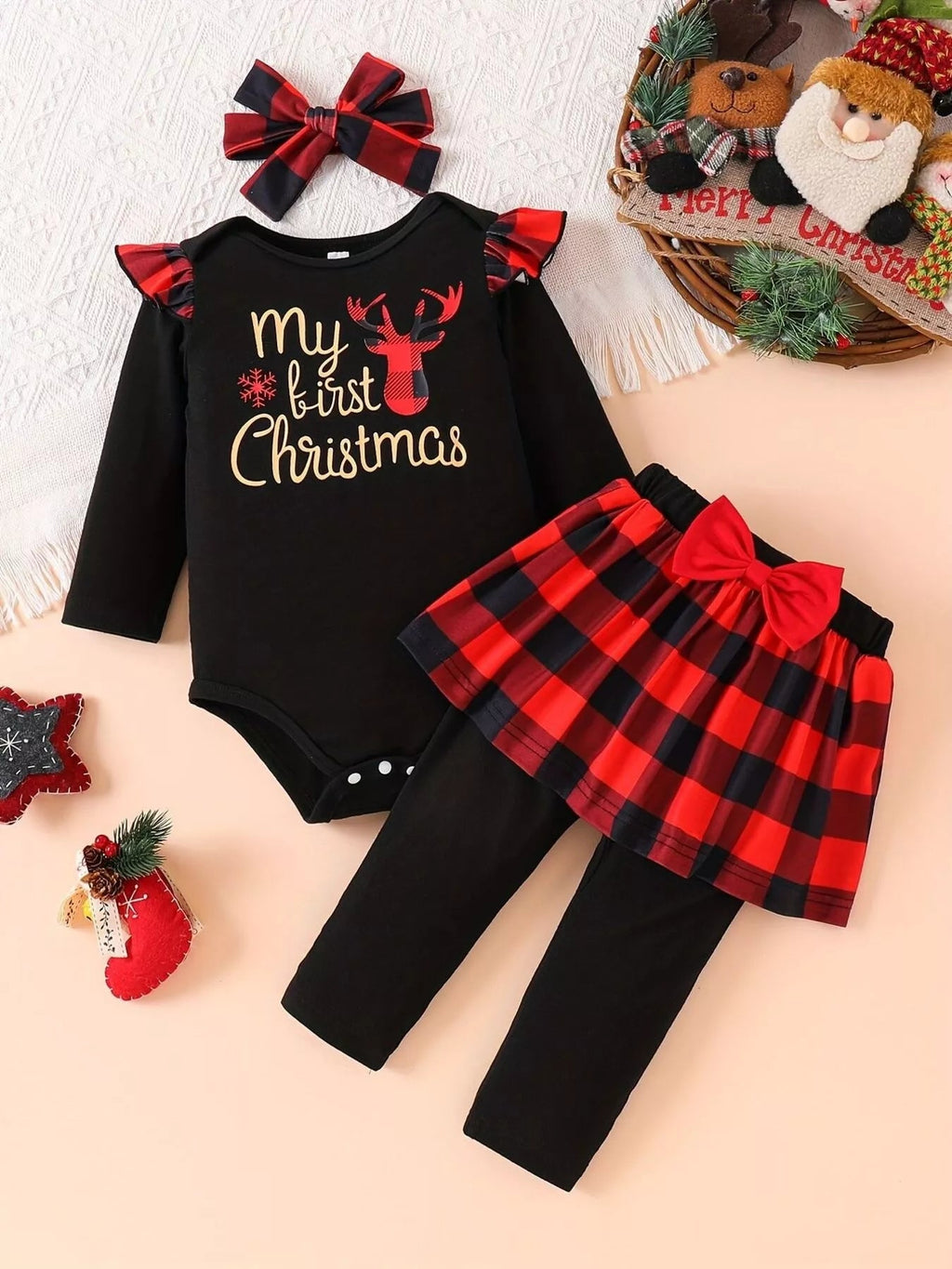 Children's Christmas Bodysuit and Pants Set with Headband - PhishStones Products