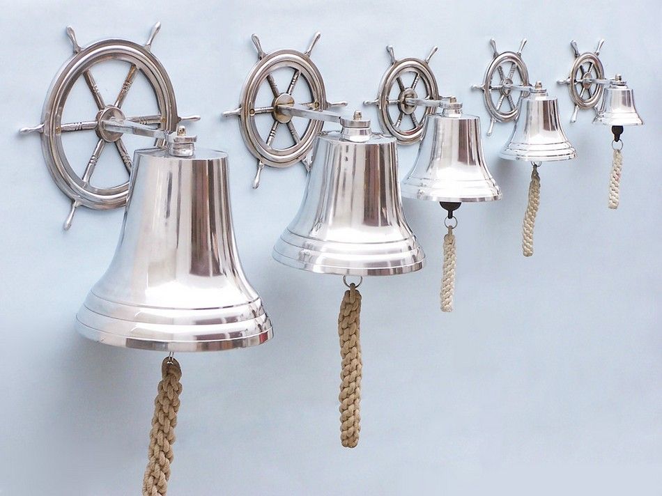 Chrome Hanging Ship Wheel Bell 7""