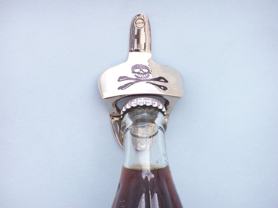 Chrome Pirate Skull and Crossbones Wall Mounted Bottle Opener 3.5""