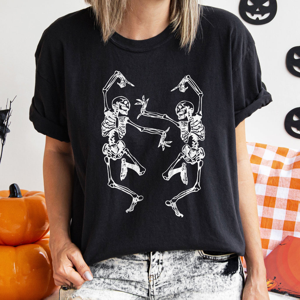 Dancing Skeletons Retro Halloween Vintage Inspired Midnight Moonlit Dance Party Comfort Colors Tee
