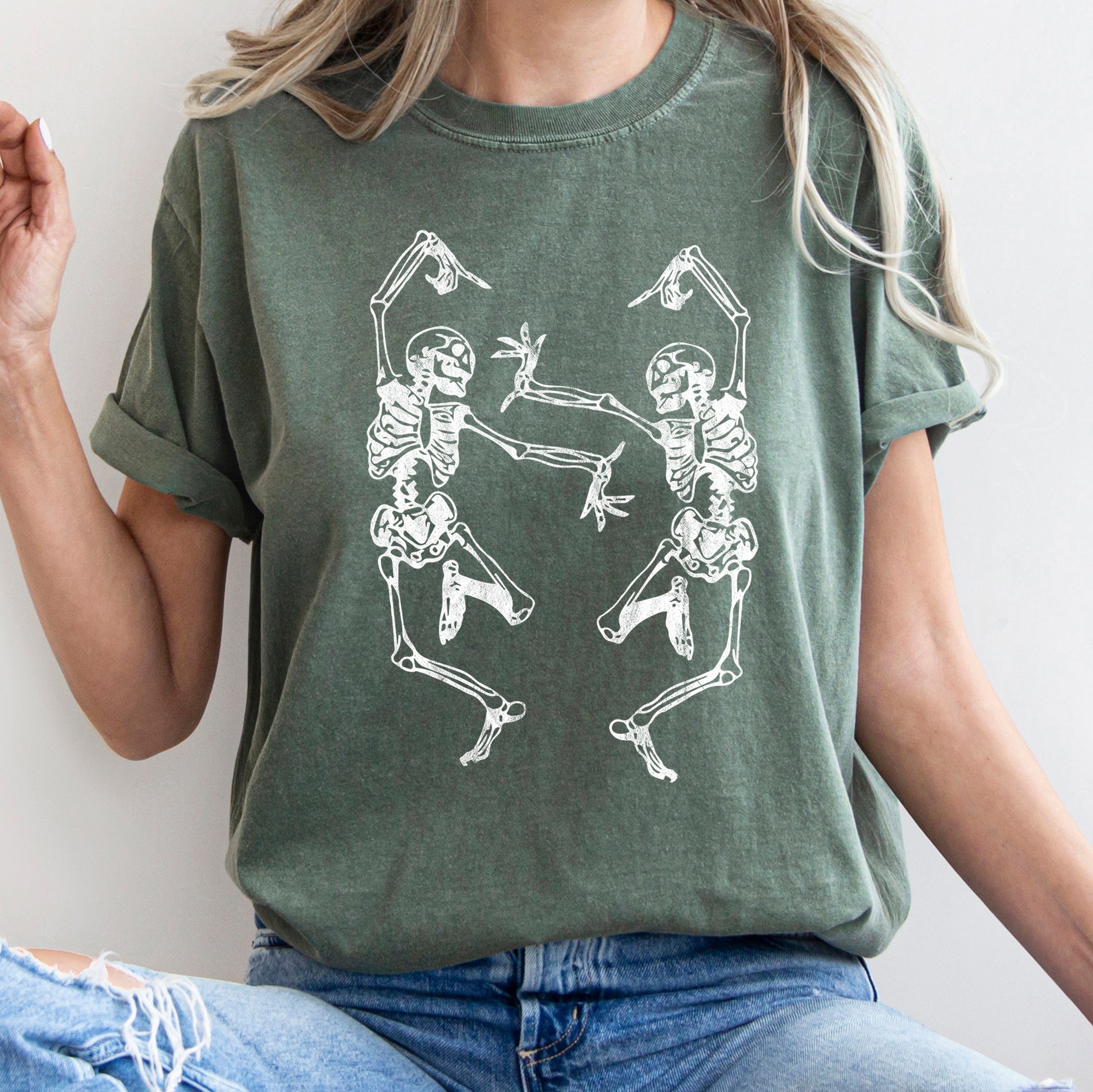 Dancing Skeletons Retro Halloween Vintage Inspired Midnight Moonlit Dance Party Comfort Colors Tee