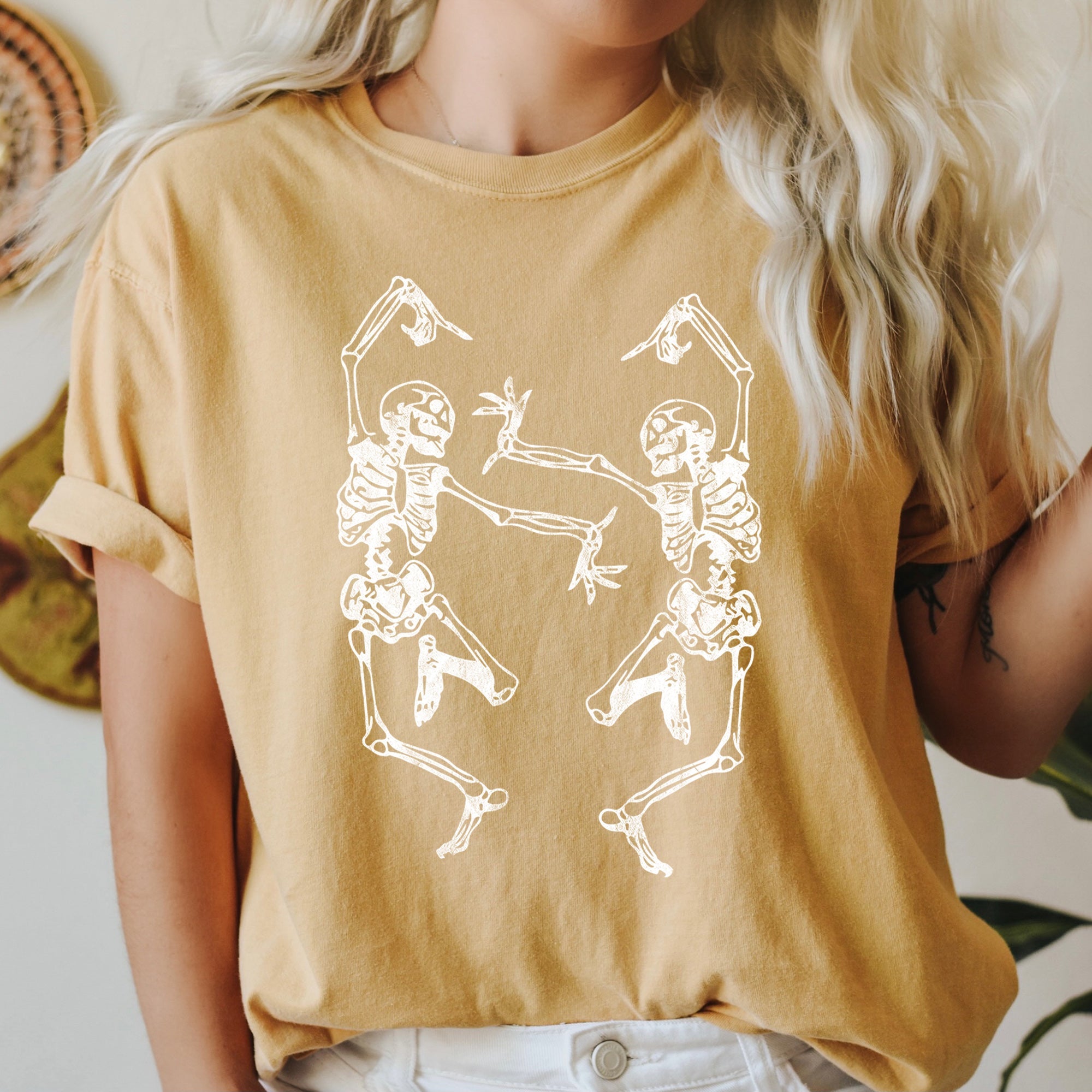 Dancing Skeletons Retro Halloween Vintage Inspired Midnight Moonlit Dance Party Comfort Colors Tee