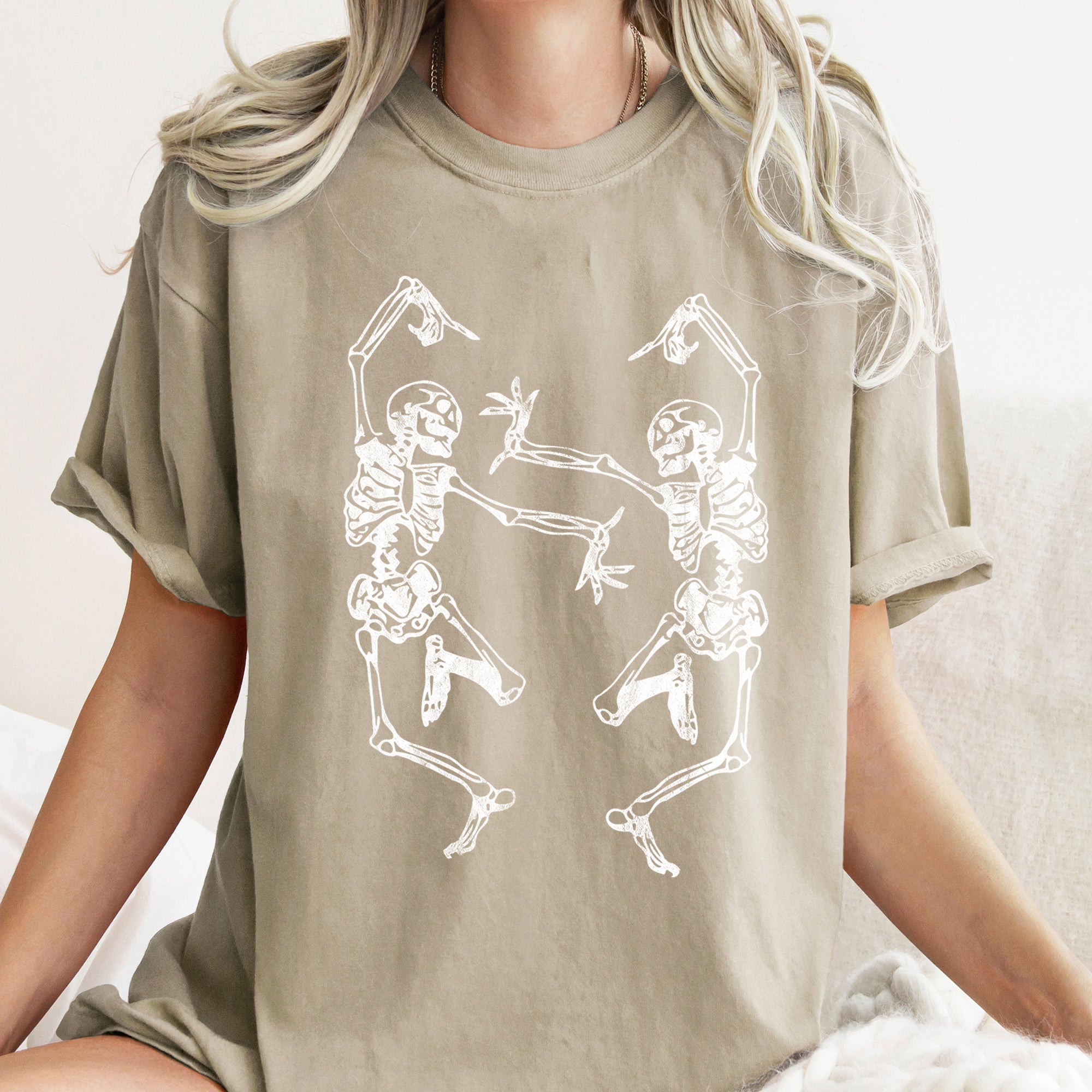 Dancing Skeletons Retro Halloween Vintage Inspired Midnight Moonlit Dance Party Comfort Colors Tee
