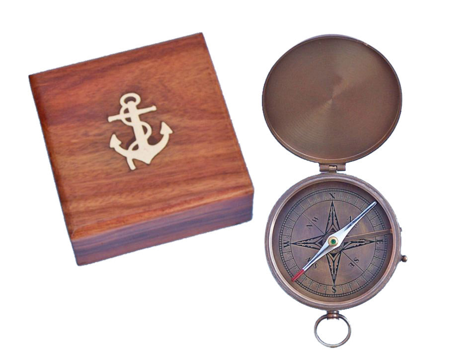 Antique Brass Gentlemen's Compass w/ Rosewood Box 4""