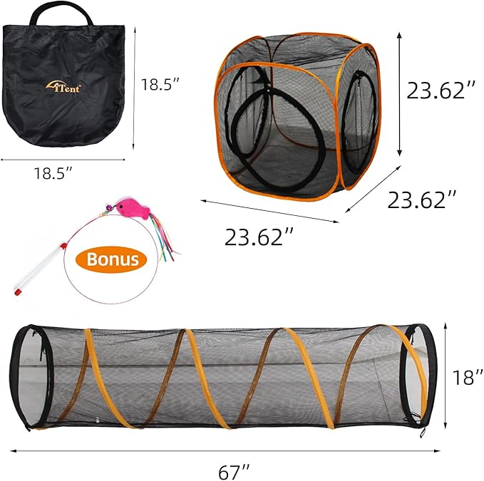 Collapsible Cat Play Tunnel + Cube with Three Ways for Indoor and Outdoor, Cat Enclosure, Tunnel and Tent Connection - PhishStones Products