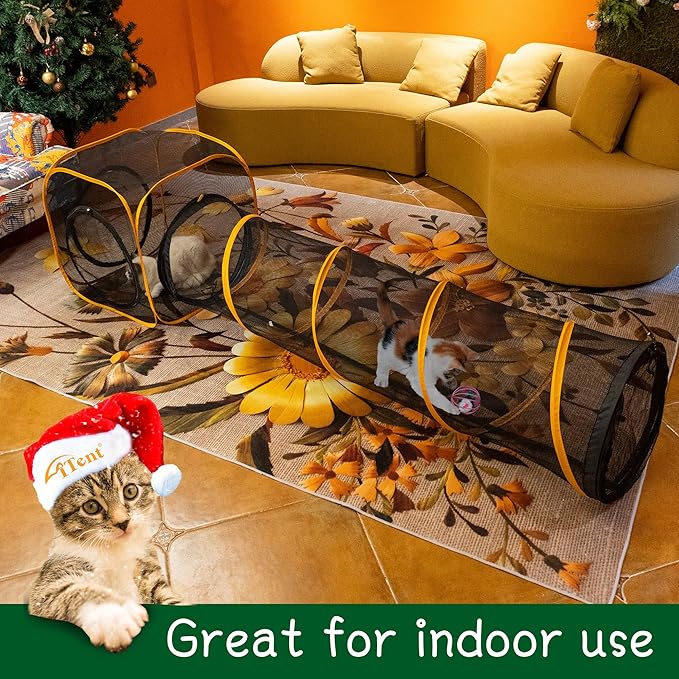 Collapsible Cat Play Tunnel + Cube with Three Ways for Indoor and Outdoor, Cat Enclosure, Tunnel and Tent Connection - PhishStones Products