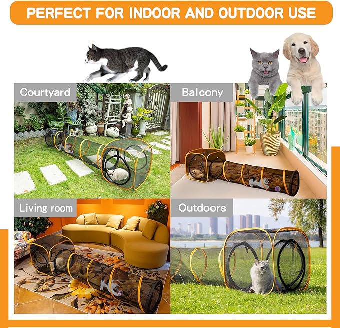 Collapsible Cat Play Tunnel + Cube with Three Ways for Indoor and Outdoor, Cat Enclosure, Tunnel and Tent Connection - PhishStones Products