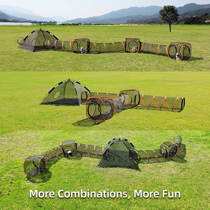 Collapsible Cat Play Tunnel + Cube with Three Ways for Indoor and Outdoor, Cat Enclosure, Tunnel and Tent Connection - PhishStones Products