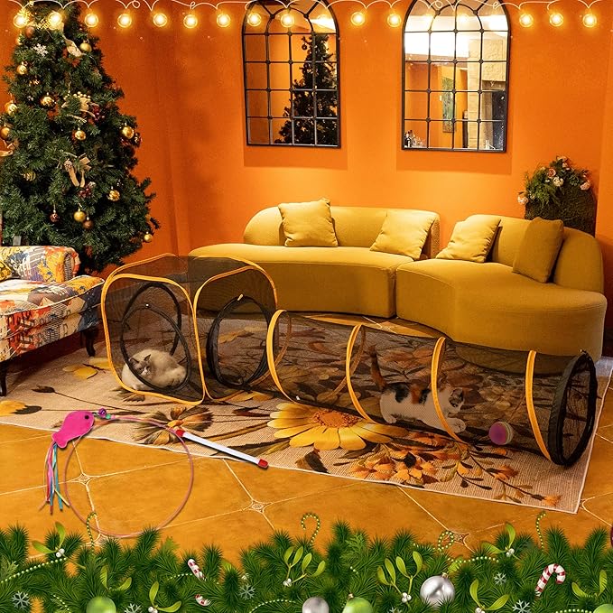 Collapsible Cat Play Tunnel + Cube with Three Ways for Indoor and Outdoor, Cat Enclosure, Tunnel and Tent Connection - PhishStones Products