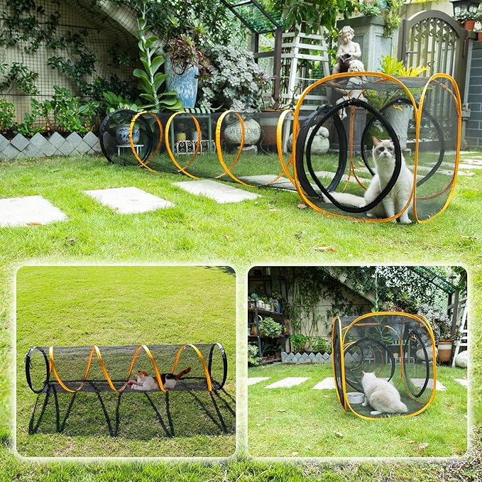 Collapsible Cat Play Tunnel + Cube with Three Ways for Indoor and Outdoor, Cat Enclosure, Tunnel and Tent Connection - PhishStones Products