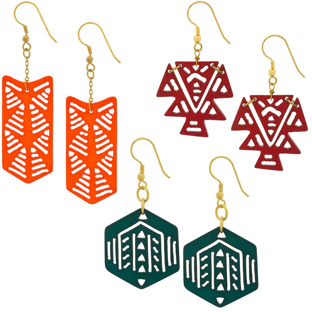 GreaterGood Mata Traders Laser Cut Dyed Bone Earrings from India