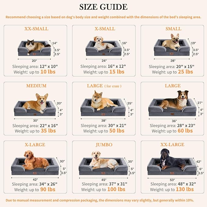 Comfort Expression Dog Beds for Extra Large Dogs, Waterproof Orthopedic Dog Bed Jumbo Breed, PV Washable Dogs Sofa with Removable Cover & Non - Slip Bottom(Dark Grey) - PhishStones Products
