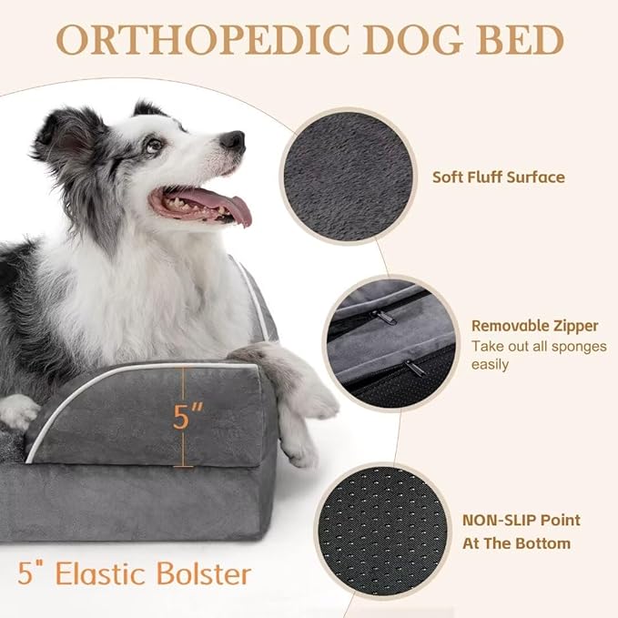 Comfort Expression Dog Beds for Extra Large Dogs, Waterproof Orthopedic Dog Bed Jumbo Breed, PV Washable Dogs Sofa with Removable Cover & Non - Slip Bottom(Dark Grey) - PhishStones Products