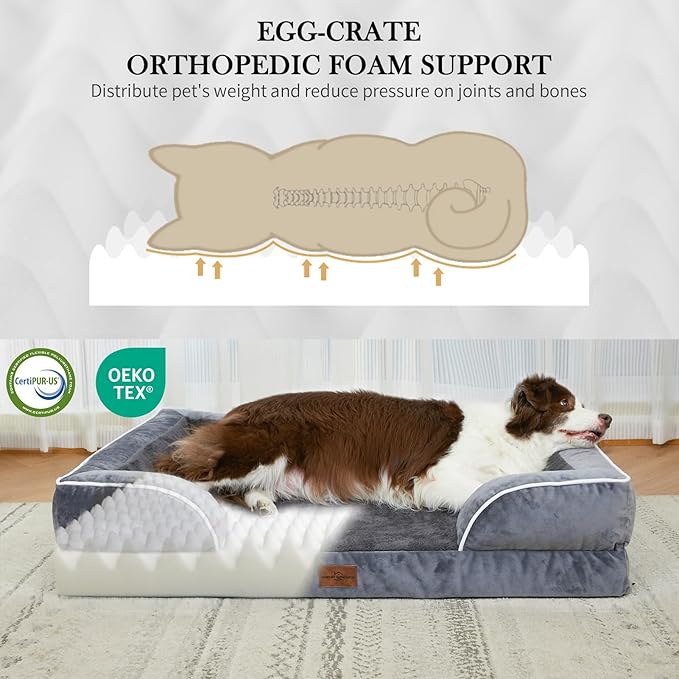 Comfort Expression Dog Beds for Extra Large Dogs, Waterproof Orthopedic Dog Bed Jumbo Breed, PV Washable Dogs Sofa with Removable Cover & Non - Slip Bottom(Dark Grey) - PhishStones Products