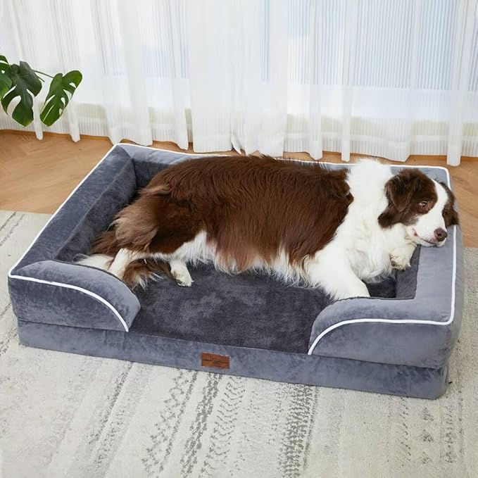 Comfort Expression Dog Beds for Extra Large Dogs, Waterproof Orthopedic Dog Bed Jumbo Breed, PV Washable Dogs Sofa with Removable Cover & Non - Slip Bottom(Dark Grey) - PhishStones Products