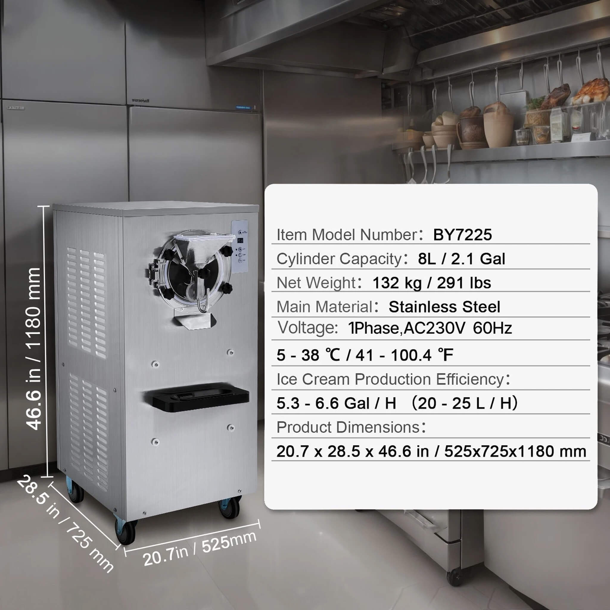 Commercial Single-Flavor Hard Serve Stainless Steel Ice Cream Machine, 20-25L/H (SAK20782)
