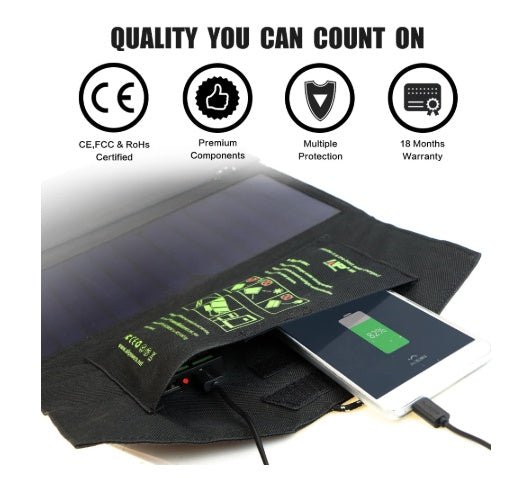 Compatible with Apple, ALLPOWERS 5V21W Portable Phone Charger Solar Charge Dual USB Output Mobile Phone Charger for iPhone Samsung Smartphone - PhishStones Products