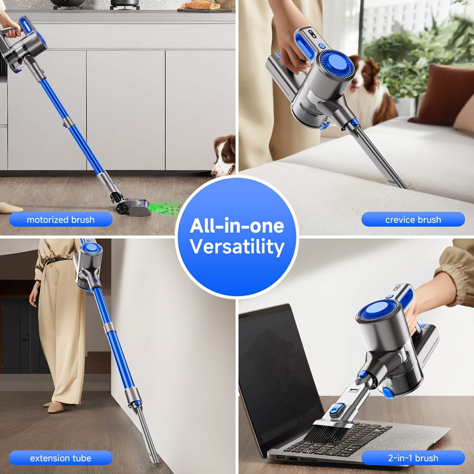Cordless Vacuum Cleaner with LED Light & Removable Battery – Blue - PhishStones Products