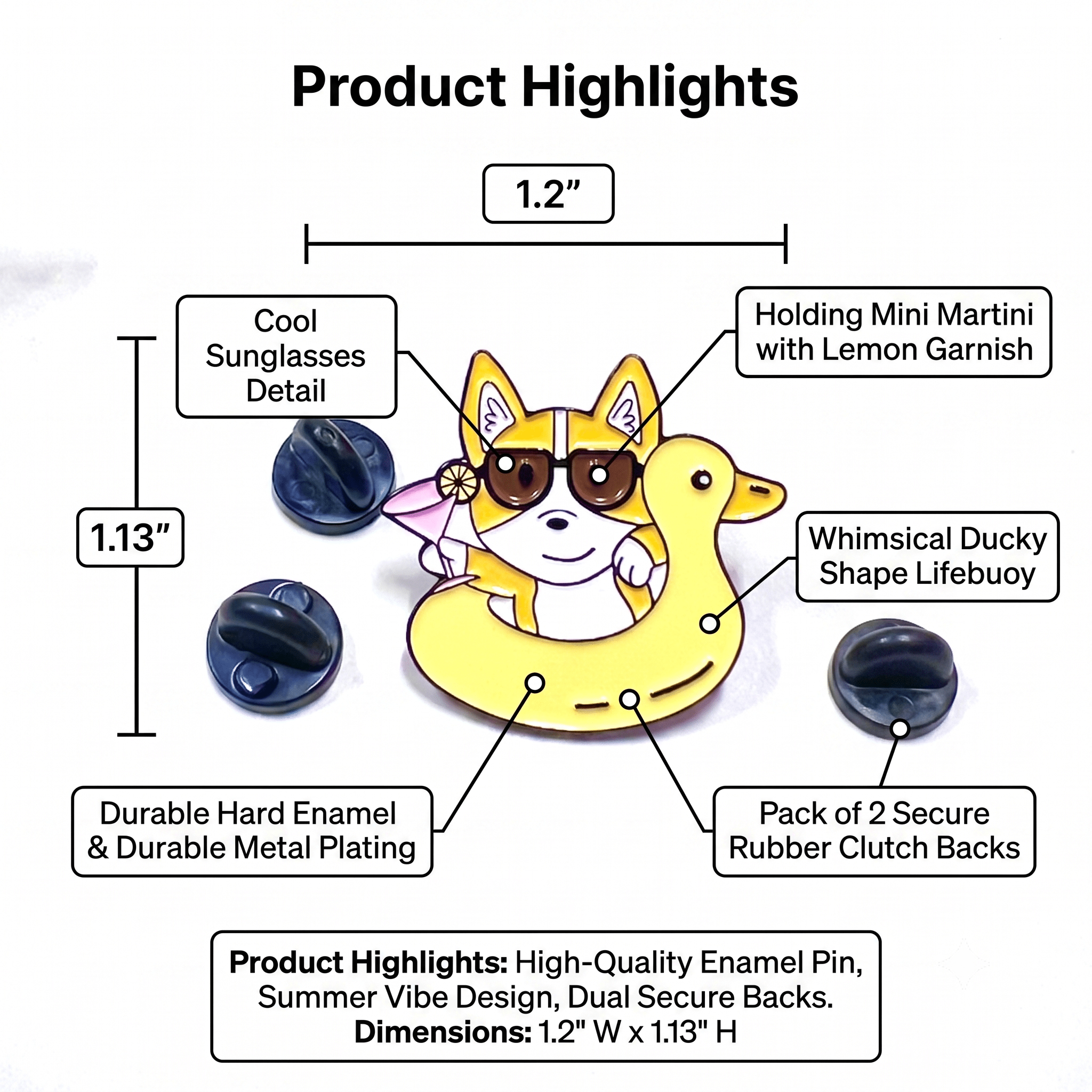 Corgi Floaty Enamel Pin – Fun Summer Accessory for Dog Fans